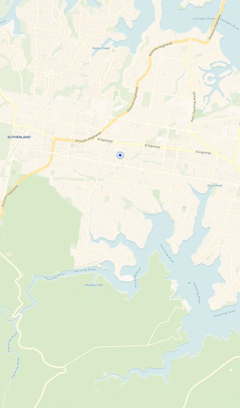 Map of the Gymea service area and the surrounding suburbs we cover.