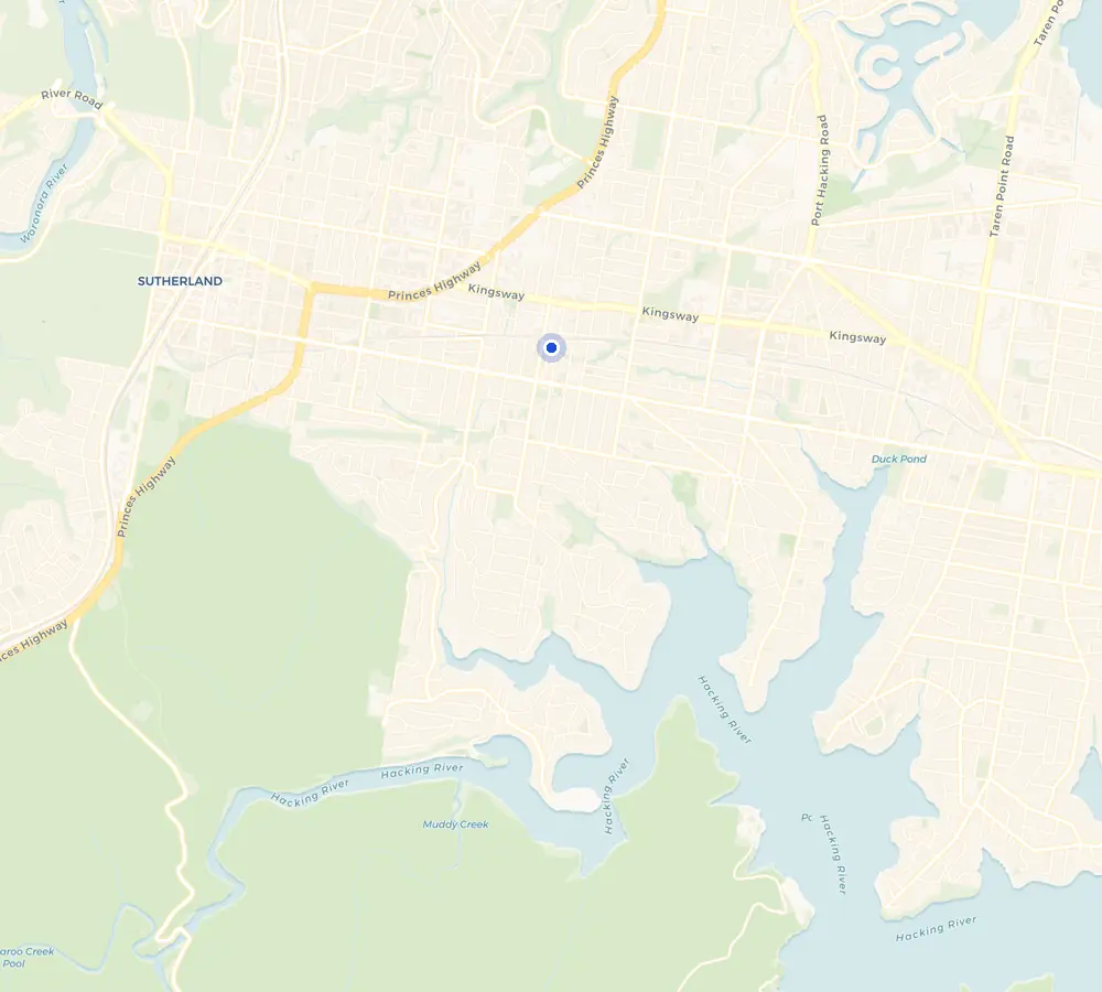 Map of the Gymea service area and the surrounding Shire, showing Gymea and the nearby streets we cover.