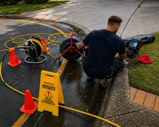 Plumber checking a blocked drain on a Gymea job