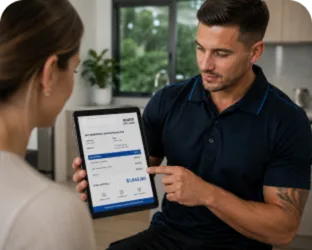 Plumber explaining a service estimate in Gymea