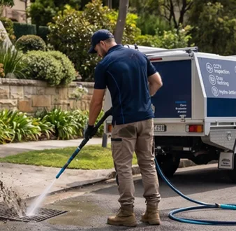 Cutting tree roots out of a Gymea drain